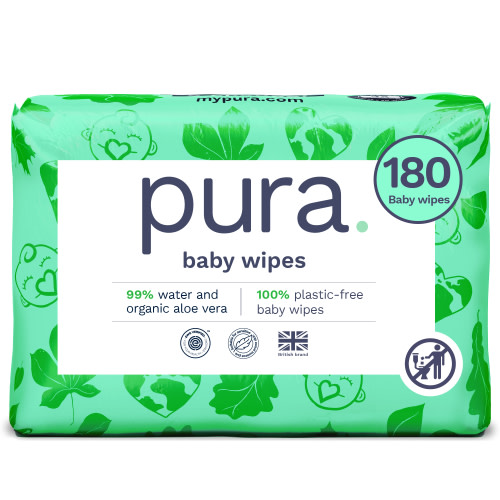 Pura Baby Wipes, Fragrance Free, Sensitive, EWG Verified, Plant-Based, 180 Count, Choose Your Count
