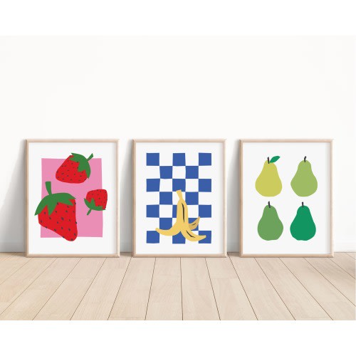 Set of 3 Fruit Prints | Fruit Posters | Kitchen Wall Decor | Nursery and Kids Room Decoration | Physically Prints | Graphic Food Art