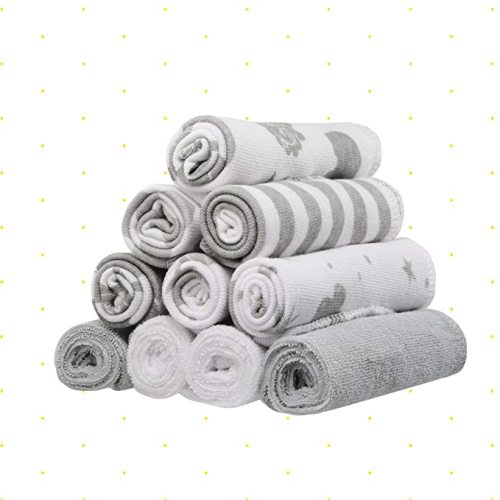 Spasilk Washcloth Wipes Set for Newborn Boys and Girls, Soft Terry Washcloth Set, Pack of 10, Gray Celestial - 10 Count (Pack of 1) - Grey Celestial