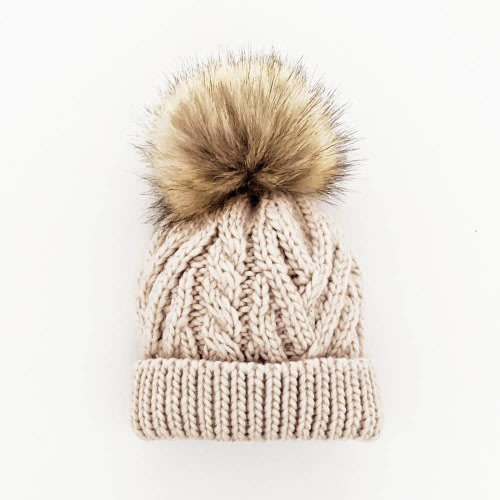 Oatmeal Pop Pom Pom Beanie Hat