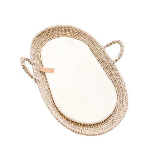 Seagrass Baby Changing Basket with Waterproof Pad | Portable Diaper Changing Topper for Dresser or Table | A Nursery Essential