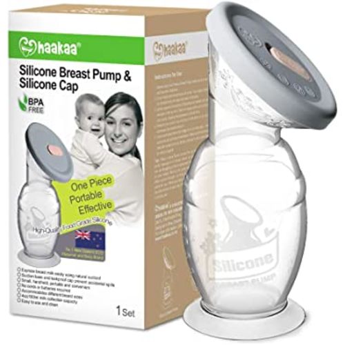 haakaa Manual Breast Pump 5oz/150ml One-Piece Design with Upgrade Suction Base & Silicone Cap Made by Food Grade Silicone Milk Saver & Milk Catcher for Breastfeeding Moms
