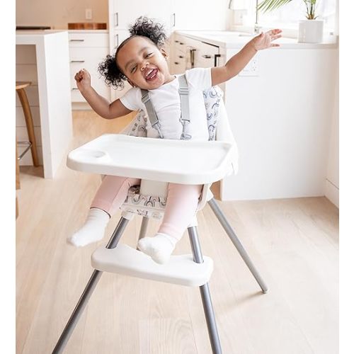 Regalo High Chair with Rainbow Seat Pad for Babies and Toddlers, Award Winning Brand, Removable Oversized Tray with Cup Holder, Five Point Harness, White