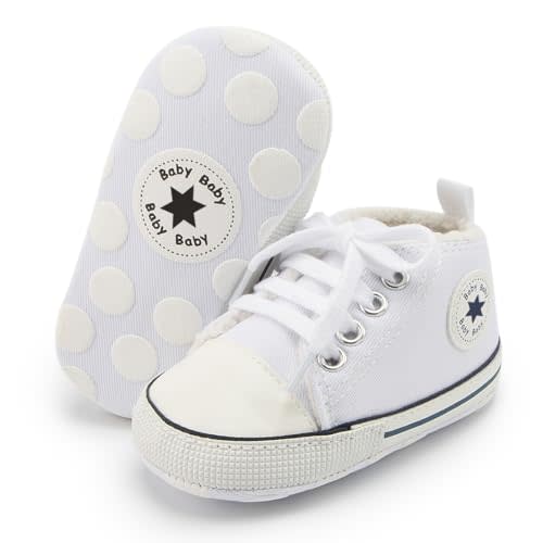 KIDSUN Unisex Baby Boy Girl Canvas Sneaker Soft Sole Infant Lace up Newborn Ankle Toddler First Walkers Crib Shoes