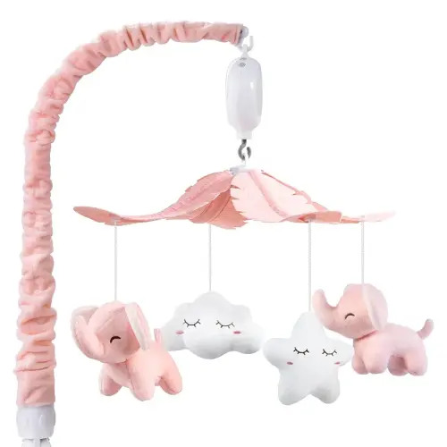 FEISIKE Crib Mobile for Girls Baby Mobiles with 3 Modes Digital Music Box(Turn Only, Music Only, Turn & Music, 35 Lullabies, Pink Elephant Nursery Mobile, Clamp Type, Pretty Box Packaging