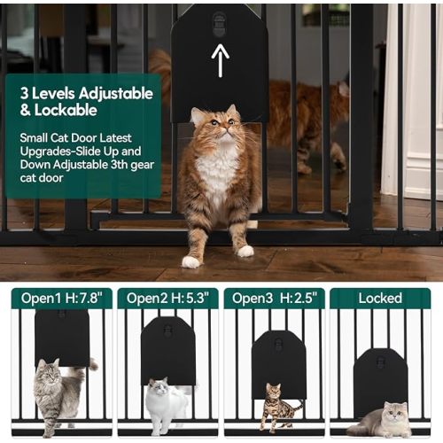 Babelio Auto Close Baby Gate with Cat Door,29-43" Metal Gate for Doorway,Stairs, House,Easy Walk Thru with Pet Door,Includes 4 Wall Cups and 3 Extension Pieces,Black