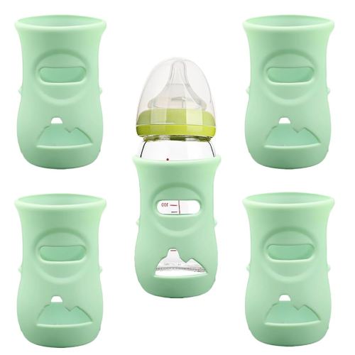 4 Pack Silicone Sleeves for Avent Natural Glass Baby Bottles, Anti Breakage Baby Bottle Holder, Compatible with Philips Avent Glass Natural Baby Bottle, BPA Free (Green, 8 OZ)