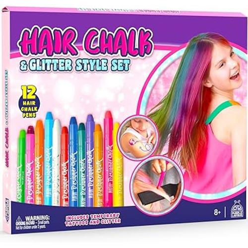 PURPLE LADYBUG 12 Colors Hair Chalk for Girls, Washable Temporary Hair Color for Kids - Great Teen Girl Gifts Idea, Birthday Gifts for 10 Year Old Girls, Girl Gifts Age 10-12 - Kids Hair Dye Temporary