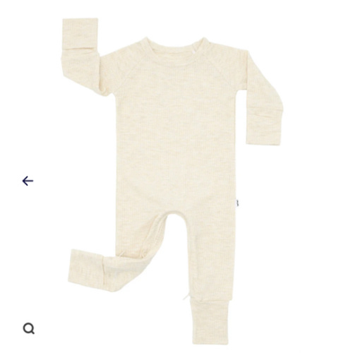 Heather Oatmeal Ribbed Crescent Zippy - Little Sleepies