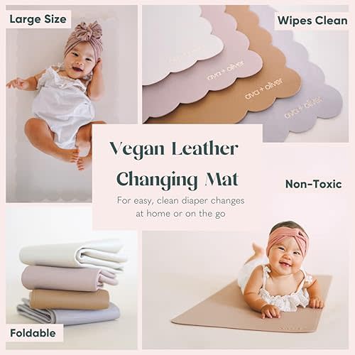 Vegan Leather Baby Changing Mat (16 X 30 in) - Multipurpose Wipeable and Portable Diaper Changing Mat - Foldable Travel Changing Mat (Blue)