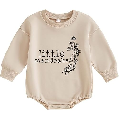 Gueuusu Unisex Baby Boy Girl Halloween Outfit Little Mandrake Bodysuit Long Sleeve Bubble Romper Magic Baby Outfit