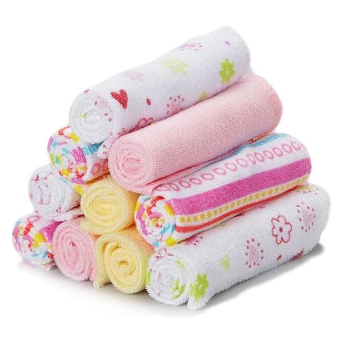 Spasilk Washcloths for Newborn Boys and Girls, Soft Terry Baby Washcloths, Baby Essentials, Ideal, Pink Lines, Pack of 10