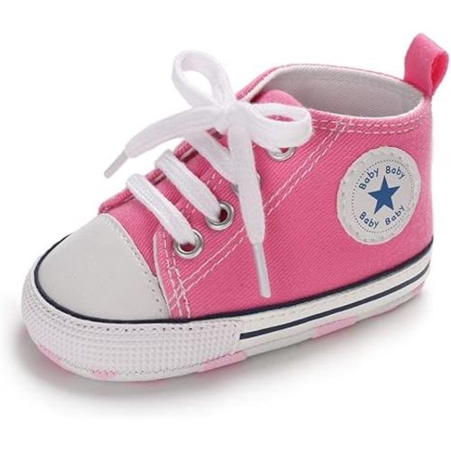 Meckior Baby Girls Boys Canvas Sneakers Soft Sole High-Top Ankle Infant First Walkers Crib Shoes