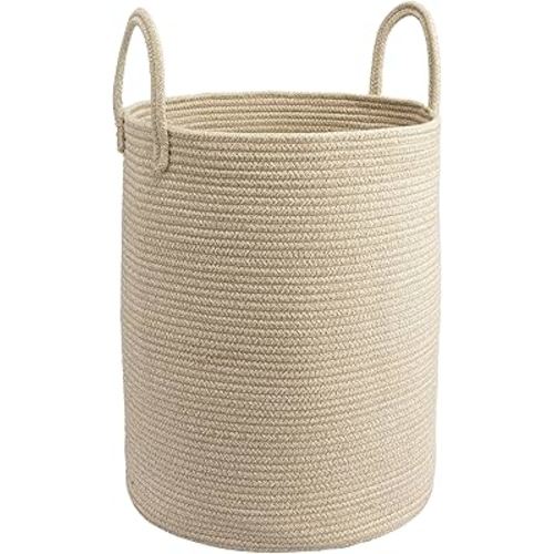 Woven Cotton Rope Laundry basket-15”X20” Laundry Hamper-Rope Storage Basket for Dirty Clothes, Toys and Blankets Perfect for Bathroom, Baby nursery and Living Room Storage (oatmeal)
