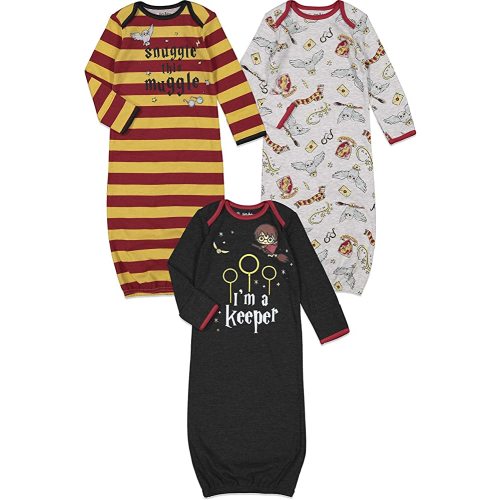 Harry Potter Hedwig Owl Newborn Baby Boys 3 Pack Long Sleeve Swaddle Sleeper Gowns