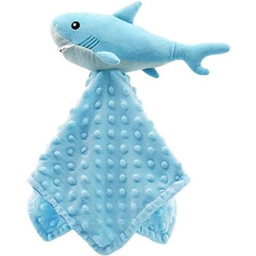 Baby Shark Blanket Security Soft Lovey Plush Sleeping Snuggle Gifts Boy Blue Minky Dot Stuffed Ocean Animal Newborn Nursery Kids Toddler First Birthday Unisex Blankie Gift Ideas 15 Inch