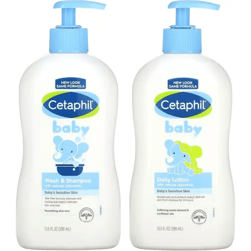 Cetaphil Baby Wash & Shampoo Plus Body Lotion, Healthy Skin Essentials, Head to Toe Hydration for up to 24 Hours, for Delicate, Sensitive Skin, 2-Pack,White