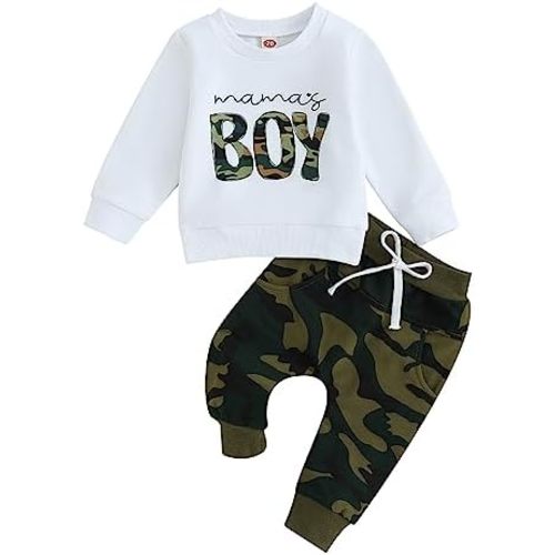 Toddler Baby Boy Clothes Mamas Boy Fall Winter Outfit Long Sleeve Letter Sweatshirt Plaid Jogger Pants Newborn Set