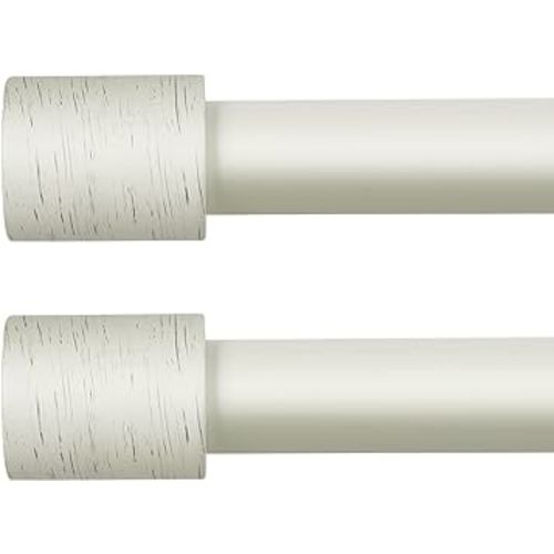 2 Pack White Curtain Rods for Windows 28 to 48 Inch,1 Inch Diameter Heavy Duty Curtain Rods,Cylindrical End Cap Curtain Rod,Modern Adjustable Drapery Rods,Window Curtains Rod 28-48",Antique White