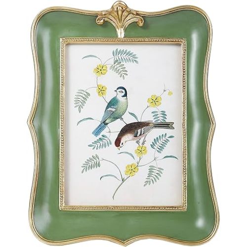 Vintage Picture Frame 5x7 Antique Ornate Photo Frame Tabletop and Wall Hanging Old-Fashioned Picture Frame, Decorative Retro Design Home Decor, Photo Gallery, Art, Green and Gold