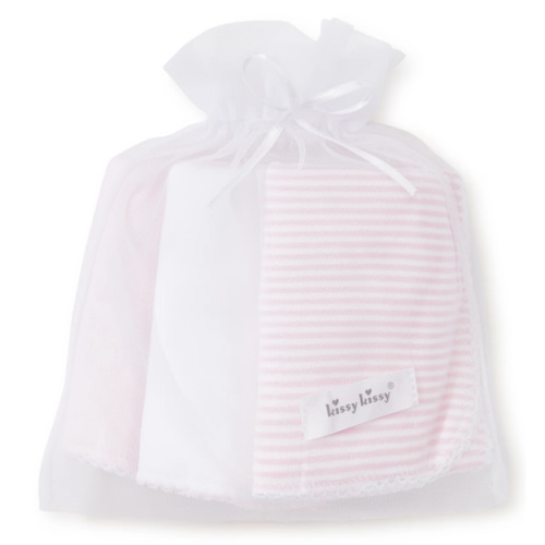 Pink Stripe 3 Pack Burp Set w/ Tulle Bag