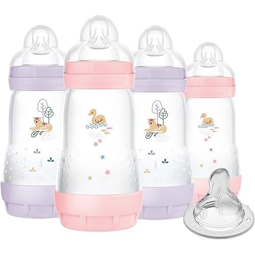 MAM 9oz Easy Start Anti-Colic Baby Bottle, Medium Flow with Bonus Fast Flow Nipple, Breastfeeding-Like Silicone Nipple, Reduces Colic and Gas, Easy-to-Clean, BPA-Free, Vented Bottle for Newborns