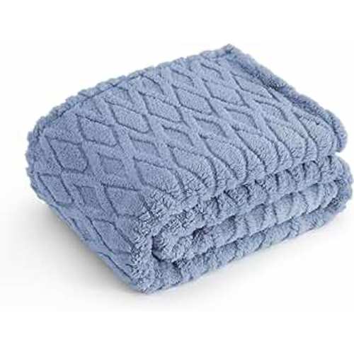 Bedsure Blue Fleece Blanket for Couch - Super Soft Cozy Blankets for Women, Leaves Pattern,Cute Small Blanket for Bed Sofa, Rhombus ,50x60 Inches