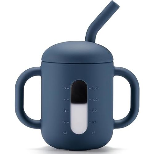 CLYMENE Silicone Training Cup with Straw & Handles | Baby Sippy Cup | Water Drinking Cup for Infants and Toddlers 6 Months+, 6 oz, Tradewinds