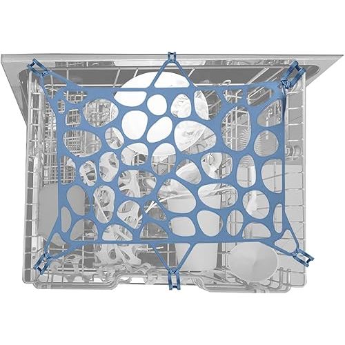 REVEX Silicone Dishwasher Net,Dishwasher Basket for Baby Items, Dishwasher Basket Net with 6 Adjustable Hooks, Dishwasher Mesh to Cover Baby Bottle Dishwasher Basket.(Blue), 9.8"x14.5"
