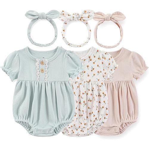 Newborn Baby Girl Bodysuit Suit Baby Clothes Short Sleeve 3 Outfit Bundle Mix Match
