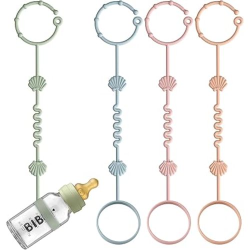 Toy Safety Straps for Baby, Pack of 4 Adjustable Stretchable Sippy Cup Straps, Sippy Bottles or Pacifier to Stroller, Highchair, Car Seat, Hanging Basket (Color 2)