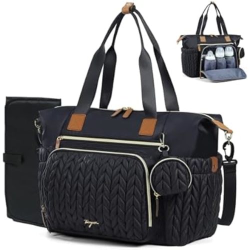 Nappy Changing Totes, Nappy Bag, Baby Bag for Hospital Delivery, Travel, Large Waterproof Diaper Bag with Changing Pad, Black