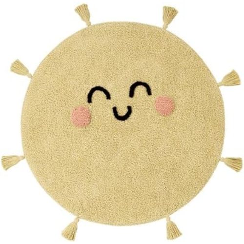 Lorena Canals Wasable Rug You're My Sunshine - Light Yellow, Dark Grey, Peach - 97% Cotton 3% Other Fibres Base: Recycled Cotton - Ø100 cm