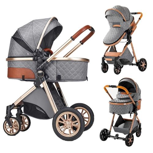 2 in 1 Baby Stroller, Convertible Bassinet Pushchair with Mommy Bag, Seat Cushion, Mosquito net, Cold Mat, Rain Cover, Foot Rest as Gifts for Infants and Newborns 0-36 Months (Grey)
