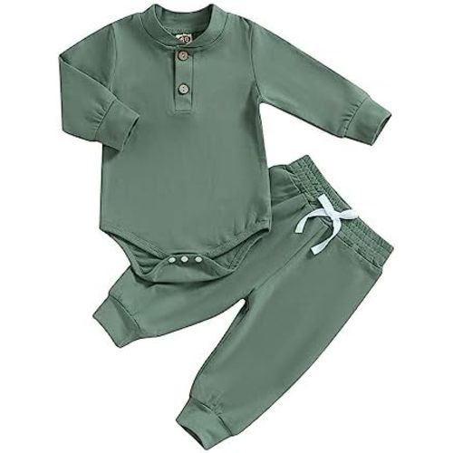 Newborn Baby Boy Girl Clothes Ribbed Knitted Long Sleeve Romper Pants Solid Cotton Infant Fall Winter Outfits 2Pcs