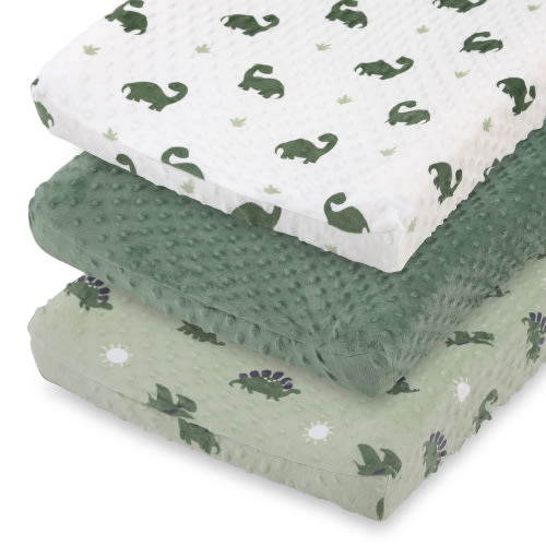 The Peanutshell Green Dino Plush Baby Changing Pad Covers for Newborns, 2-Pack