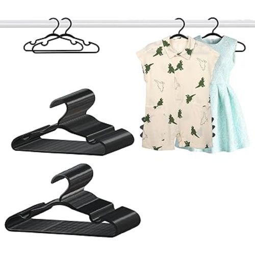 100 Pack Black Baby Hangers 11.42 Inch & 12.91 Inch Each 50 Pack - Kids Non-Slip Clothes Hangers for Infant & Child, Durable Plastic Children's Hangers for Closet, Pants, Coats, Skirts