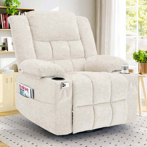 KORSER 360¬∞Swivel Rocker Recliner with Massage and Heating, Beige