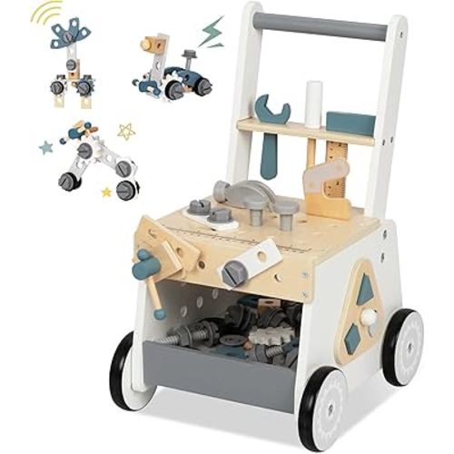 Wooden Baby Push Walker for Toddlers - Multifunctional Montessori Tool Bench Baby Walking Toy with Educational Activities, Ideal for Boys and Girls Aged 3 Years