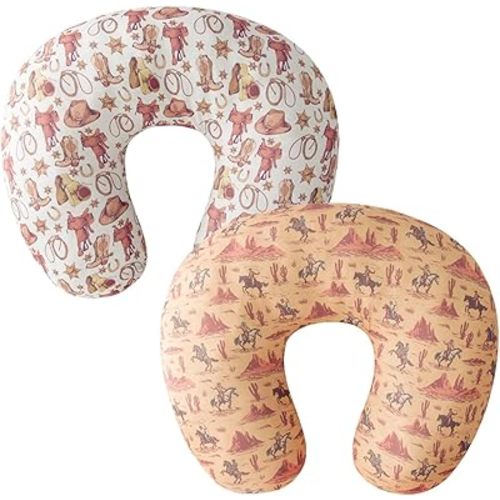Little Jump 2 Pack Nursing Pillow Covers, Stretchy Removable Case for Breastfeeding Pillows, Ultra Soft Comfortable Slipcover for Baby Girls Boys Cowboy Boots hat (2 Pack Cowboy)