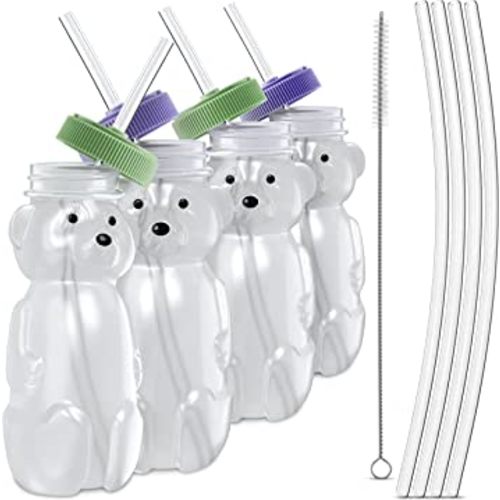 Honey Bear Straw Cup, Straw Sippy cup 8 oz, Baby Led Weaning Supplies, Toddler Cups, Baby Straw Cup, Leak Proof, Food-Grade, BPA Free, Easy to Hold, Straw Therapy Learning Cup, Straw Training Cups(4)