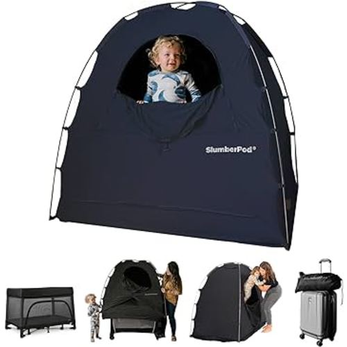 SlumberPod The Original Blackout Sleep Tent Travel Essential for Babies and Toddlers, Mini Crib and Pack N Play Cover, Sleep Pod for Kids with Monitor Pouch and Fan Pouch, Blocks 95%+ Light, Navy