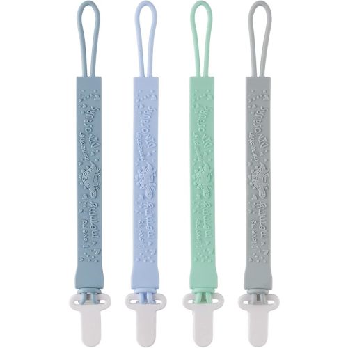 4-Pack Silicone Pacifier Clips with One-Piece Beads for Baby Boys and Girls - Flexible and Rust-Free Holders for Teething Relief and Baby Essentials, Safe for Newborns (Flat, Grey)