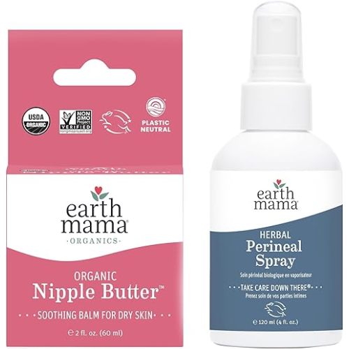 Earth Mama Essentials Bundle | Organic Nipple Butter™ & Herbal Perineal Spray | Postpartum Essentials for Nursing and After Birth Recovery