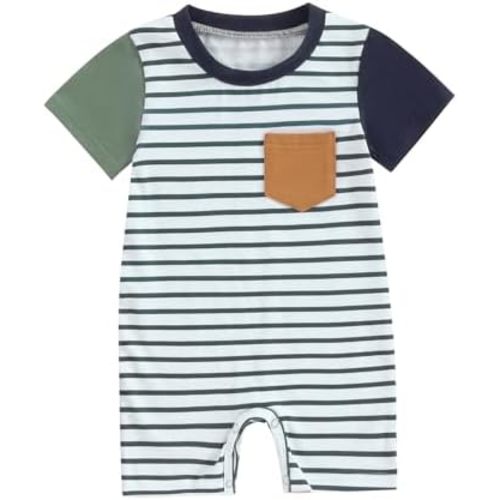 Kupretty Baby Boy Romper Newborn Infant Clothes Summer Short Sleeve Striped Jumpsuit Playsuit Bodysuit