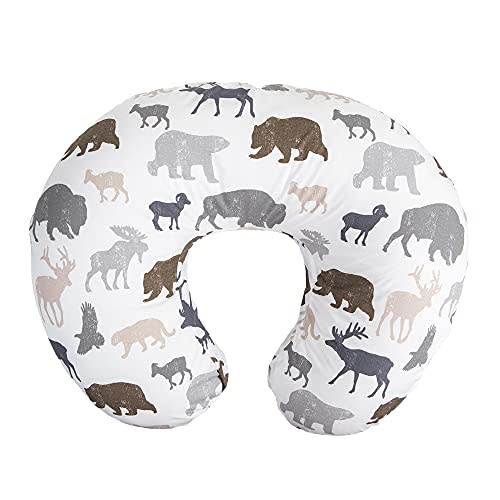 Boppy Nursing Pillow and Positioner—Original | Neutral Wildlife, Forest Animals on White | Breastfeeding, Bottle Feeding, Baby Support | With Removable Cotton Blend Cover | Awake-Time Support
