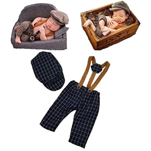 Infant Newborn Photo Outfits Props Baby Photography Crochet Romper Hat Set Monthly Boy Girl Photo Shoot Knitted Berets