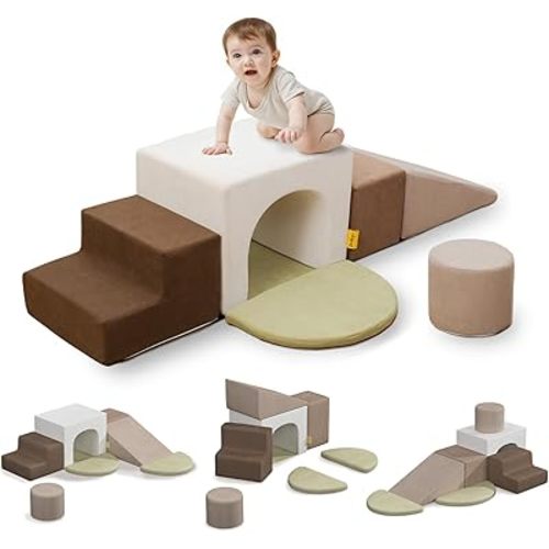 BanaSuper Kids Climbing Foam Blocks Playset - 7 Piece Toddler Climbing Toys, Indoor Gross Motor Development Montessori Gross Motor Toy for Babies & Toddlers (Grey)
