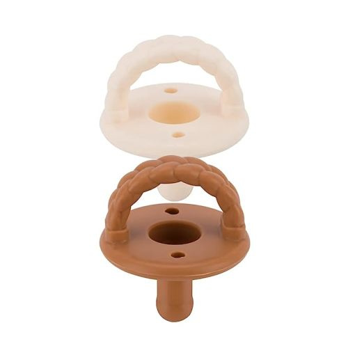 Itzy Ritzy Sweetie Soother Pacifier Set of 2 - Silicone Newborn Pacifiers with Collapsible Handle & Two Air Holes for Added Safety; Set of 2 in Coconut/Toffee, Ages Newborn & Up - Coconut & Toffee - 2 Count (Pack of 1)
