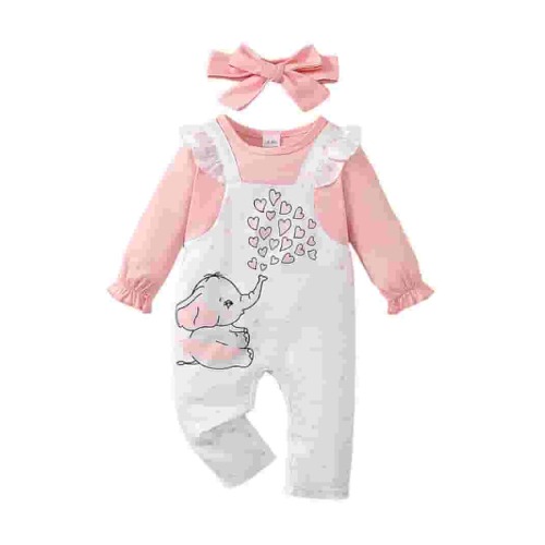 LAPAKIDS Newborn Baby Girl Clothes 0-3 Months Elephant Print Romper Jumpsuit Bodysuit Headband Cute Outfits